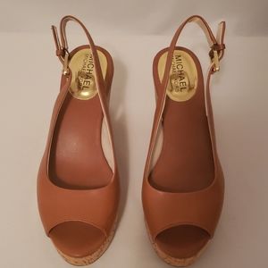 Michael Kors Carmel peeptoe leather wedge sandals